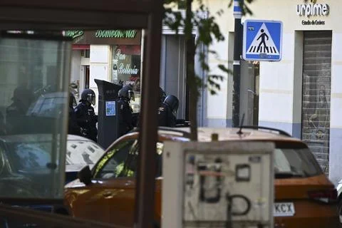 Supporters protest to prevent eviction of an 87-year-old woman in Madrid, Spain  Stock Photos
