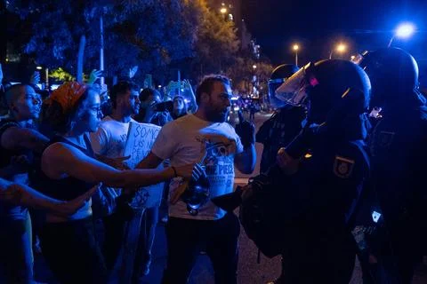 Supporters protest to prevent eviction of an 87-year-old woman in Madrid, Spain  Stock Photos