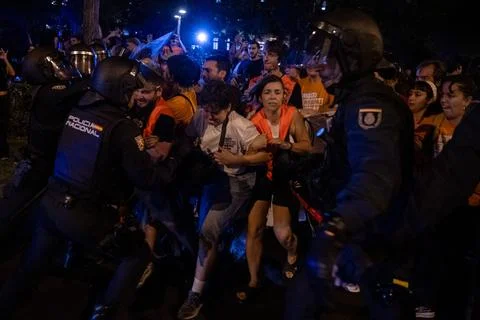 Supporters protest to prevent eviction of an 87-year-old woman in Madrid, Spain  Stock Photos