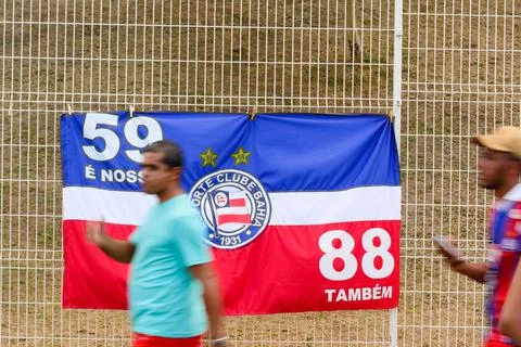 Supporters with shirts and flags of Esporte Clube Bahia football Stock Photos