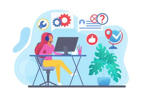 Supporting and help call center team operator service Illustrazione stock