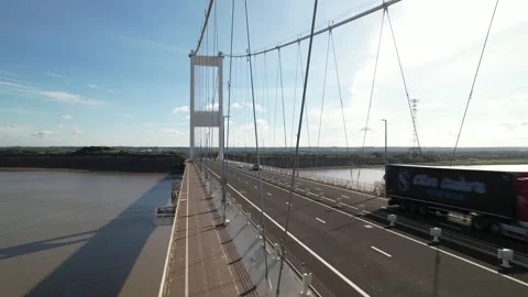 Supporting cables of highway bridge over river Stock Footage 166662019