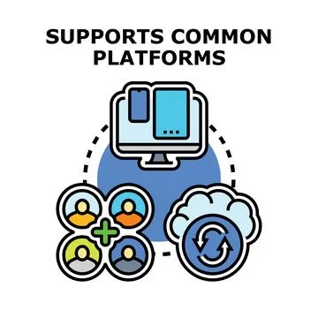Supporting common platforms concept with users and cloud Stockillustratie