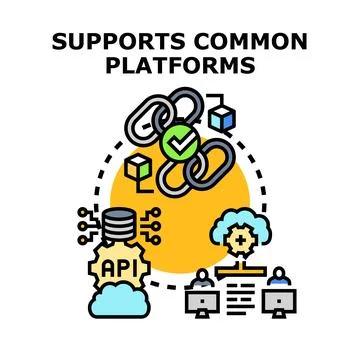 Supporting common platforms integrating cloud technology api connections Stock Illustration