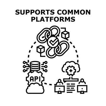 Supporting common platforms integrating cloud technology api connections Stock Illustration
