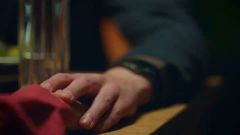 Supporting couple holding hands on romantic dinner date at restaurant table. Stock Footage 171130375