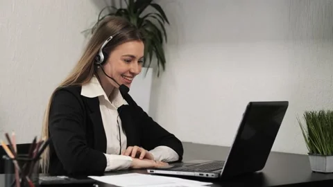 Supporting the customer on phone call. Operator service representative concept. Stock-Footage 130632374