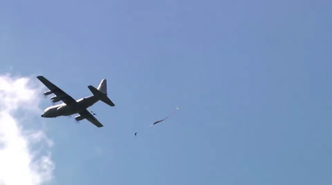 Supporting D-Day Anniversary parachuting from C-130 Hercules Stock Footage 39777650
