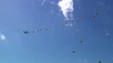 Supporting D-Day Anniversary parachuting from C-130 Hercules Stock Footage 39777787