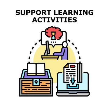 Supporting digital and traditional learning activities concept Stock Illustration