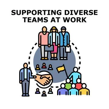 Supporting diverse teams building inclusive workplace environment Ilustración de archivo