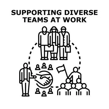 Supporting diverse teams building inclusive workplace environment Stock Illustration