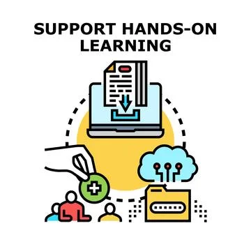 Supporting hands on digital learning and education technology Stock Illustration