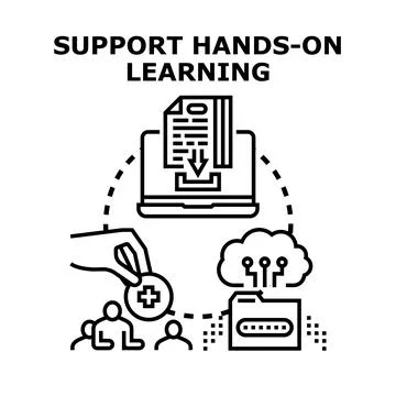 Supporting hands on digital learning and education technology Illustrazione stock