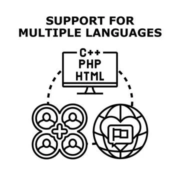 Supporting multiple languages across global community and programming Illustrazione stock