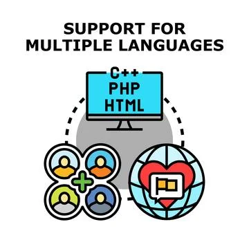 Supporting multiple languages across global community and programming Ilustração Stock
