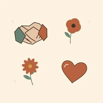 Supporting one another with hands and flowers. Decorative flat vector composi Stock Illustration
