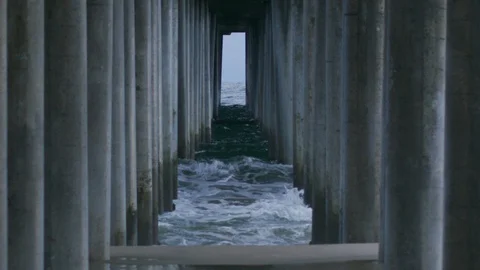 Supporting pillars under the pier in sea Stock Footage 109263766
