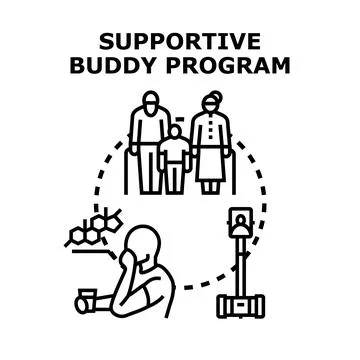 Supportive buddy program for elderly people Illustration