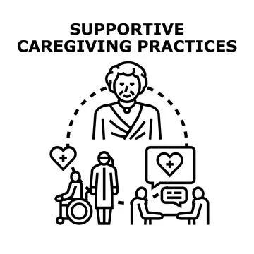 Supportive caregiving practices providing elderly healthcare and assistance Stock Illustration