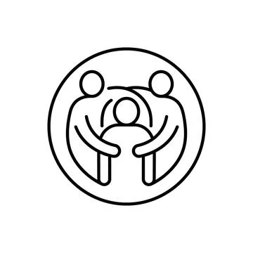 Supportive group hug icon with three people in a circle outline vector for .. Stock Illustration