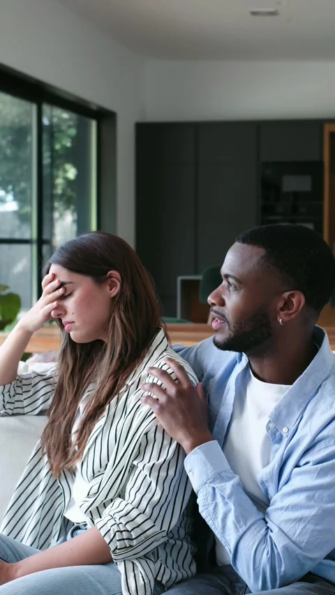 Supportive Man Comforts Upset Girlfriend, Offering Emotional Support and Empathy 스톡 동영상 333541748