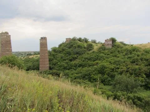 Supports of the destroyed bridge Stock Photos