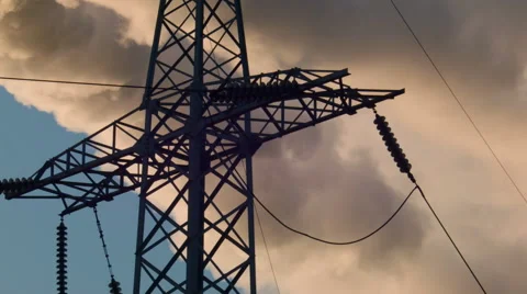 Supports high-voltage power lines Stock Footage 52560603