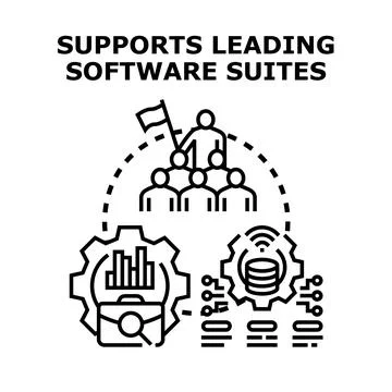Supports leading software suites with team collaboration system Stock Illustration