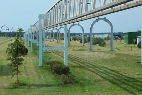 Supports of String-Rail Expressway. Modern technologies, transportation of Stock Photos