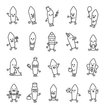 Suppository cute kawaii character set Stock Illustration