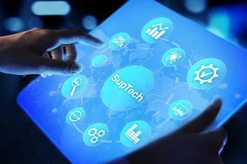 Suptech Regtech Supervisory Regulation technology concept on virtual screen. Фото