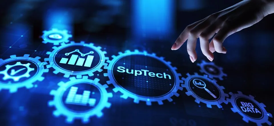 Suptech Regtech Supervisory Regulation technology concept on virtual screen. 库存照片