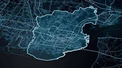 Surabaya Indonesia Glowing Digital Map Animation 4K Stock Footage 337309259
