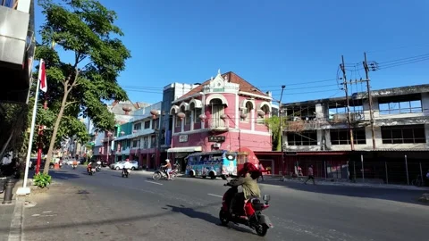 Surabaya Old Town Street View With Historic Shophouses Stock Footage 345145053