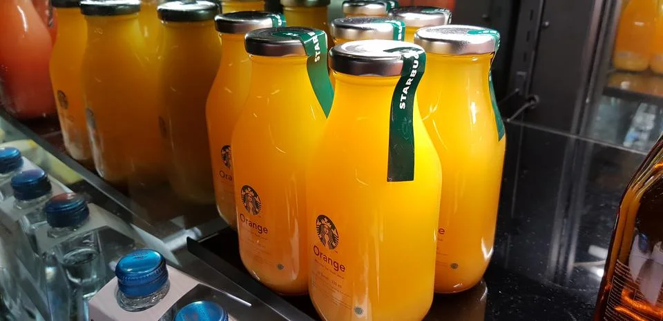 Surakarta, Central Java, Indonesia, 02 August 2022, Starbucks Orange Juice, m Stock Photos