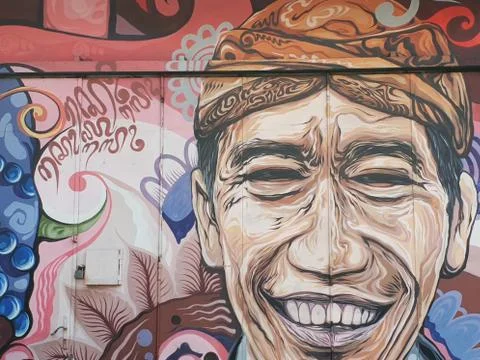 SURAKARTA, CENTRAL JAVA INDONESIA : GRAFFITI OF PRESIDENT JOKO WIDODO. 写真素材