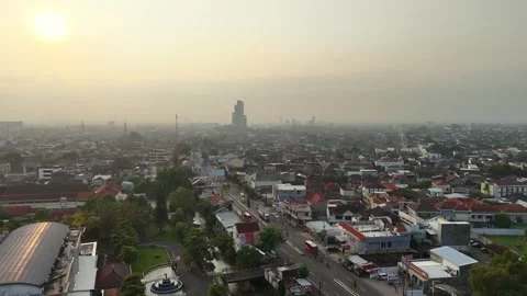 Surakarta city center and skyline during early morning light, Indonesia. Stock Footage 337332053