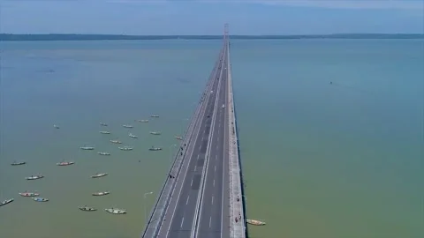 Suramadu Bridge is the Longest Cable-Stayed Bridge in Indonesia Stock Footage 168939137