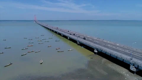 Suramadu Bridge is the Longest Cable-Stayed Bridge in Indonesia Stock Footage 168940393