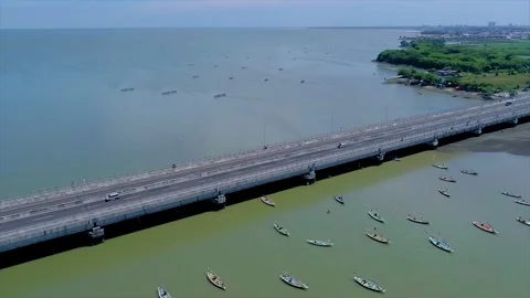 Suramadu Bridge is the Longest Cable-Stayed Bridge in Indonesia Stock Footage 168941614