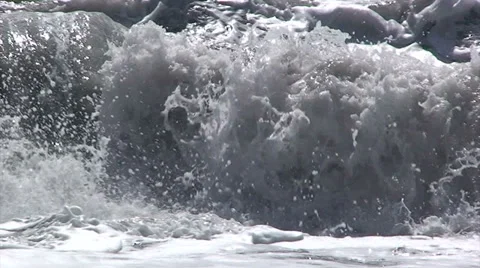 Surf and breaking wave on black sand beach, extreme detail Stock Footage 37588913