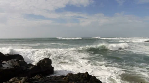 Surf and waves breaking on rocks Stock Footage 35168461