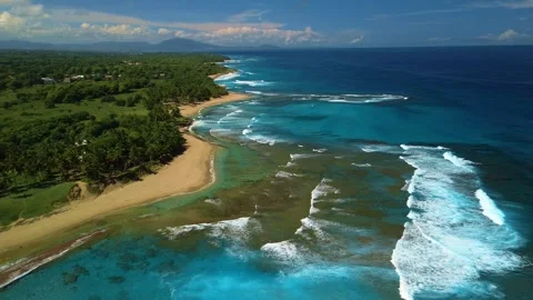 Surf Beach with Powerful Atlantic Ocean Waves, Aerial View Stock Footage 314805769