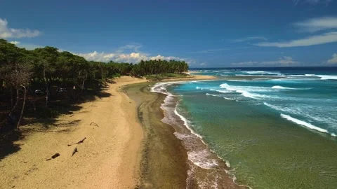 Surf Beach with Powerful Atlantic Ocean Waves, Aerial View Stock Footage 314806024