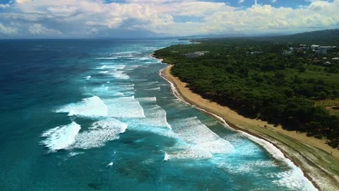 Surf Beach with Powerful Atlantic Ocean Waves, Aerial View Video stock 314806216