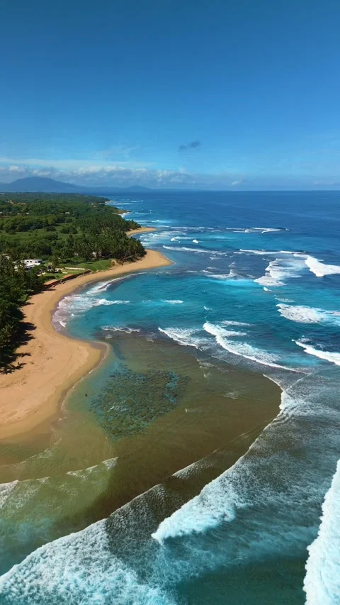 Surf Beach with Powerful Atlantic Ocean Waves, Aerial View Stock Footage 314806283