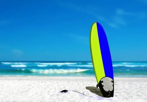 Surf board on the beach Stock Photos