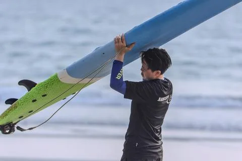 Surf board at the beach Stock Photos