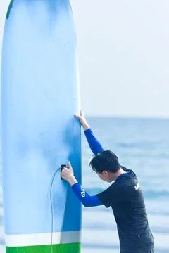 Surf board at the beach Stock Photos